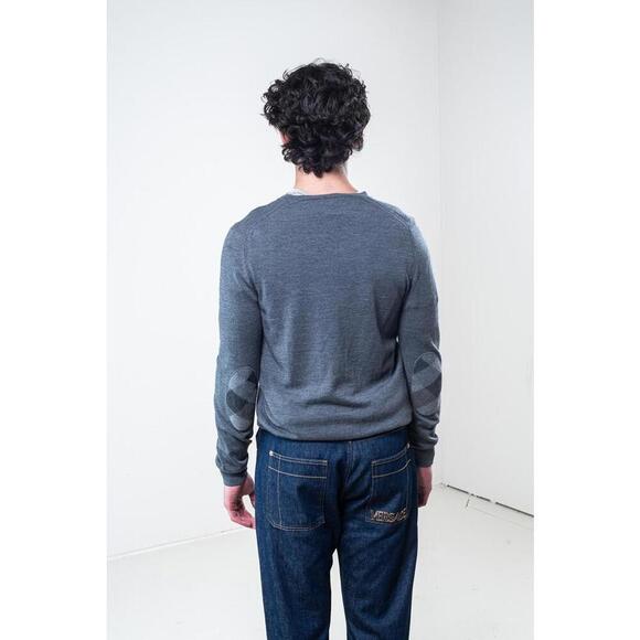 Burberry Brit Grey V-Neck Sweater with Check Elbows - Picture 3 of 4